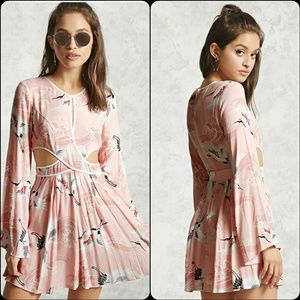 Pink Crane Mini Cutout Dress